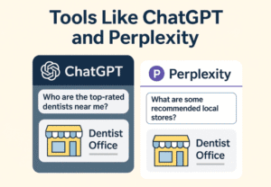 ChatGPT and Perplexity screens with a local business being highlighted in AI results